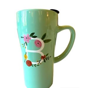 Tall Clay Art Green Floral Letter “B” 6" 16 oz Coffee Tea Cup Mug